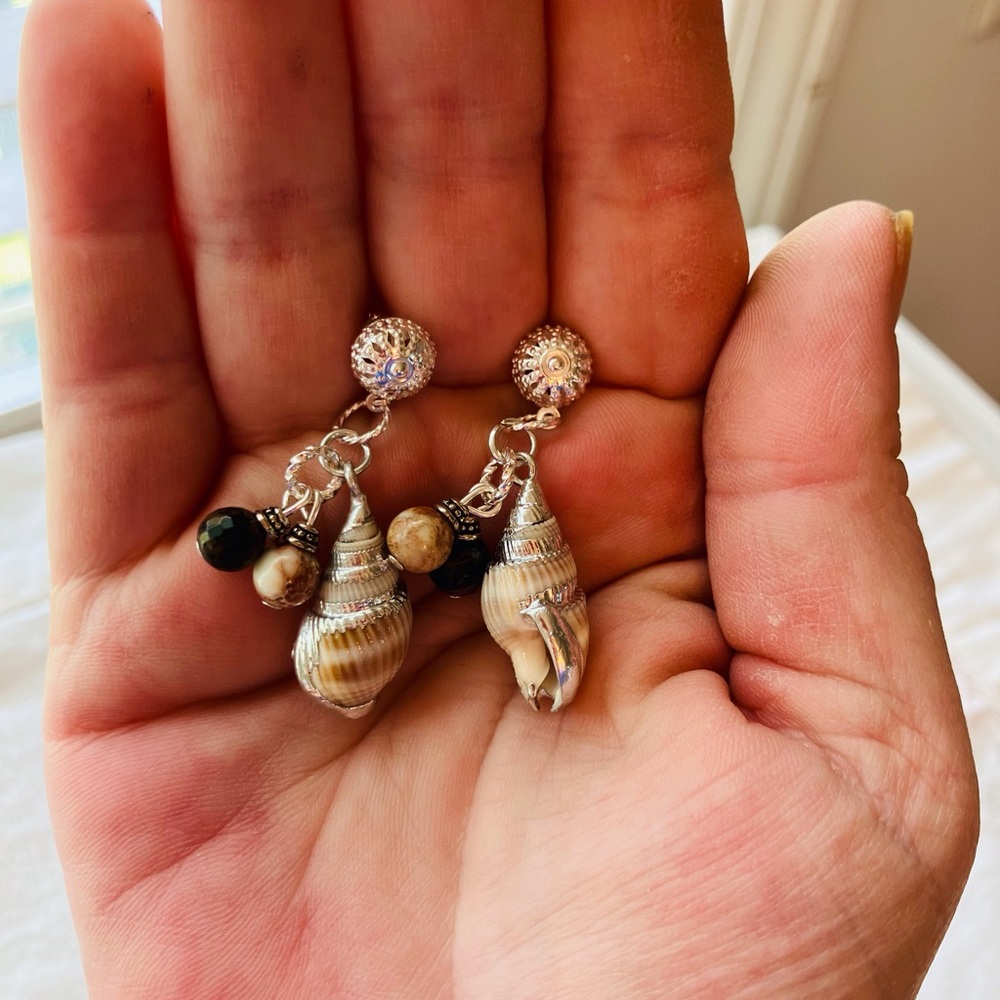 Elegant Handmade Shell and Bead Pierced Dangle Earrings
